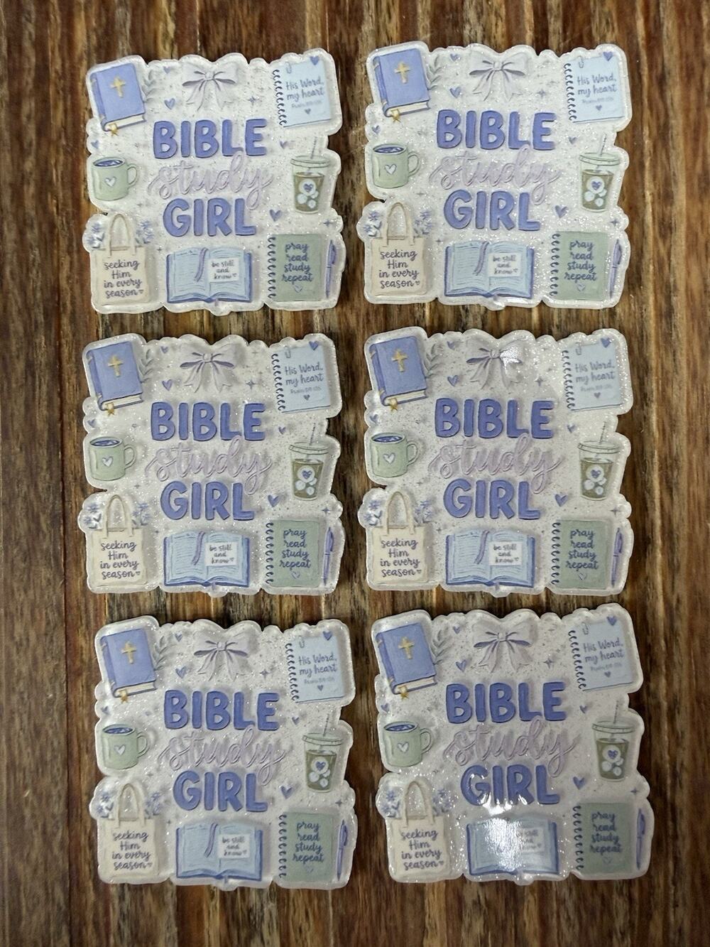 6 Pc Bible Study Girl Acrylic Flatbacks